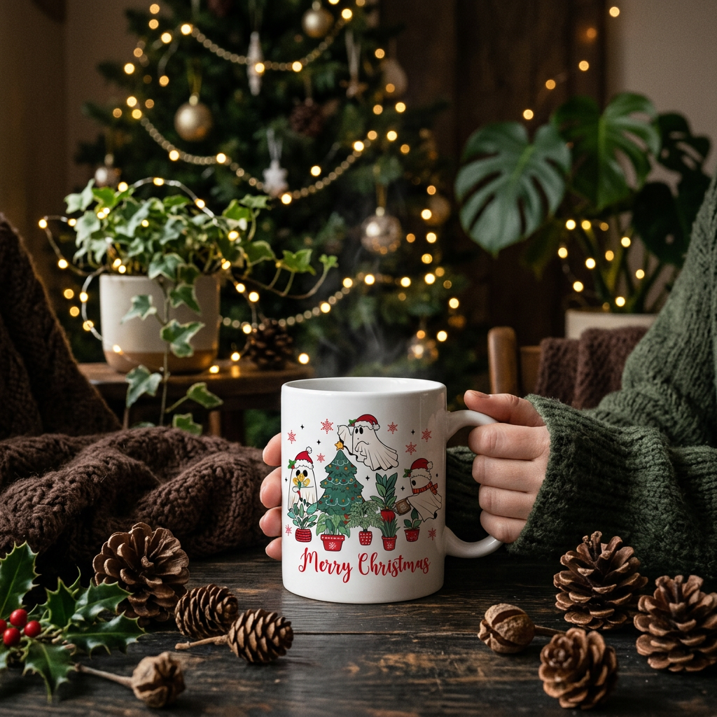 Merry Christmas Ghost Plants Mug - Cozy Holiday