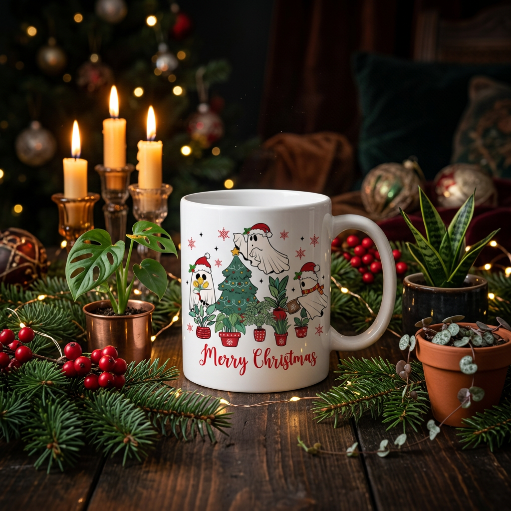Merry Christmas Ghost Plants Mug - Holiday Styled