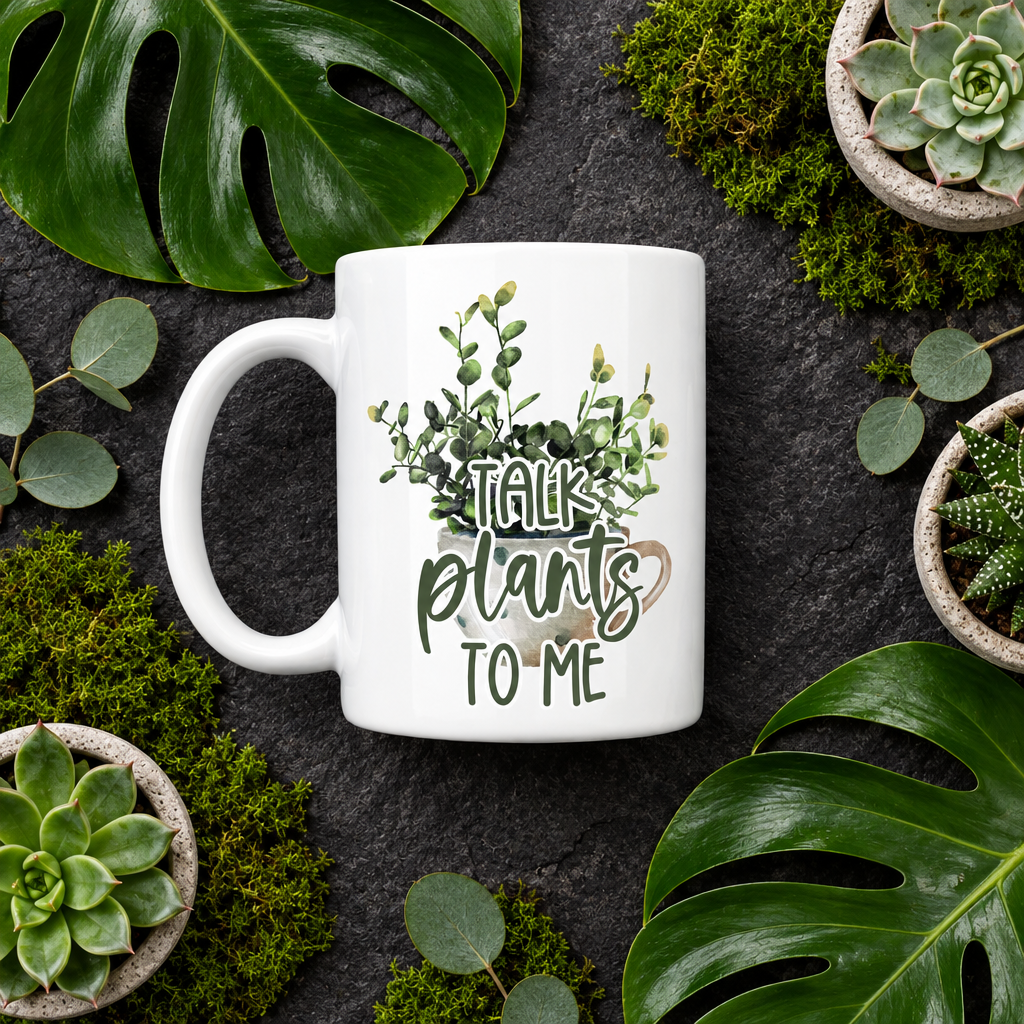 Talk Plants To Me 11oz — Flat Lay